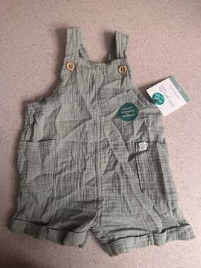 Little Planet by Carter's Organic Cotton Gauze Shortalls Green Size 6M NWT
